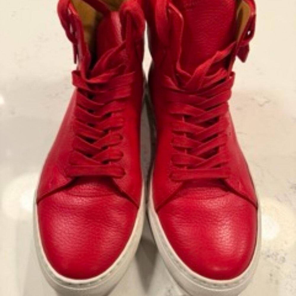 Buscemi Red Leather High-Top Sneakers with White Sole